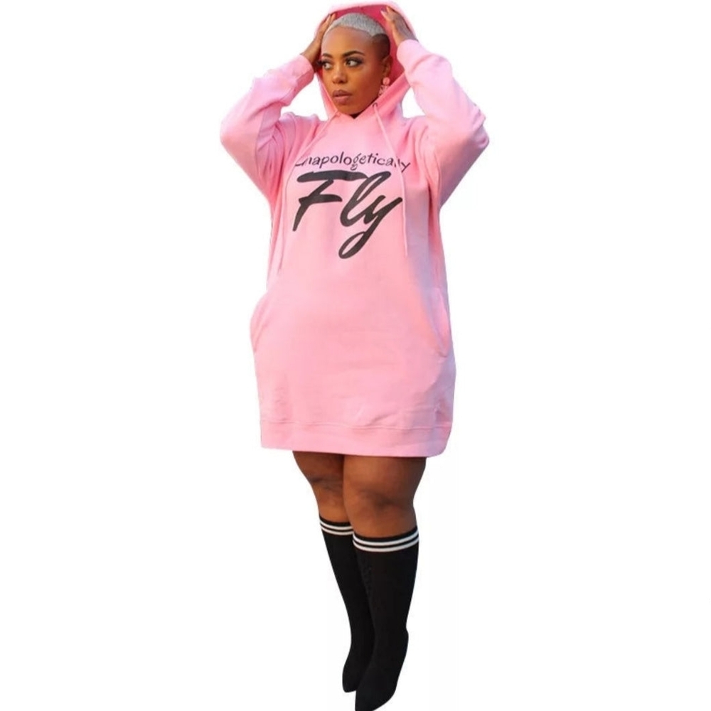 Pink Hoodie Dress with Bold Text